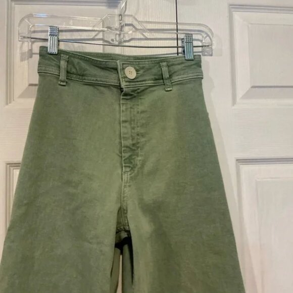 Zara Green Wide Leg High Waisted Flare Jeans - Size 0 - Picture 3 of 5